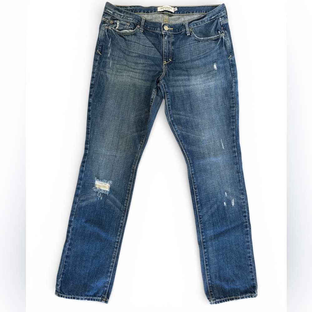 Abercrombie & Fitch Erin Distressed Blue Straight Leg Jeans Size 12R